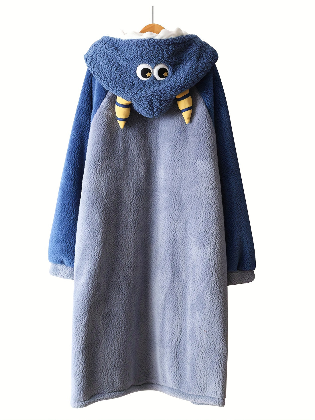 Fuzzy Cartoon Hooded Night Robe with Pockets - Fuzzy Cartoon Hooded Night Robe with Pockets