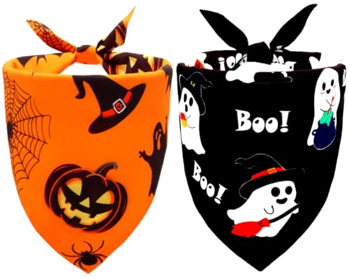 2pcs Reversible Pumpkin & Ghost Scarves for Medium/Large Dogs - 2pcs Reversible Pumpkin & Ghost Scarves for Medium/Large Dogs