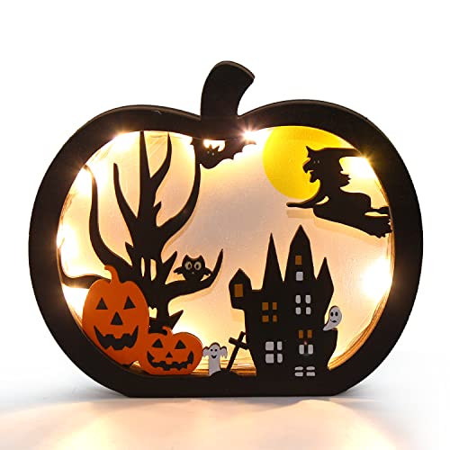 FOIMAS Light-Up Halloween Wooden Pumpkin Sign - FOIMAS Light-Up Halloween Wooden Pumpkin Sign