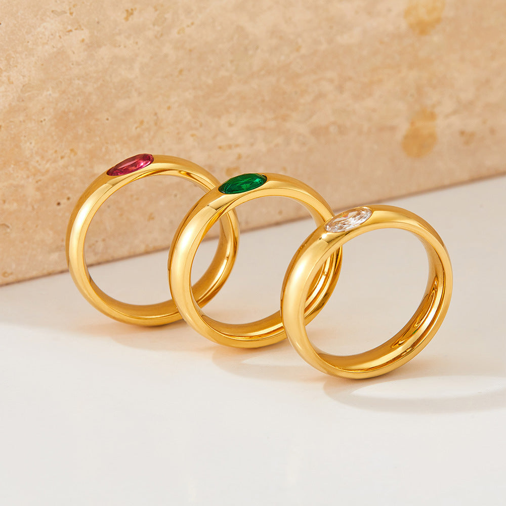 Vintage Glossy Ring with White and Green Zircon