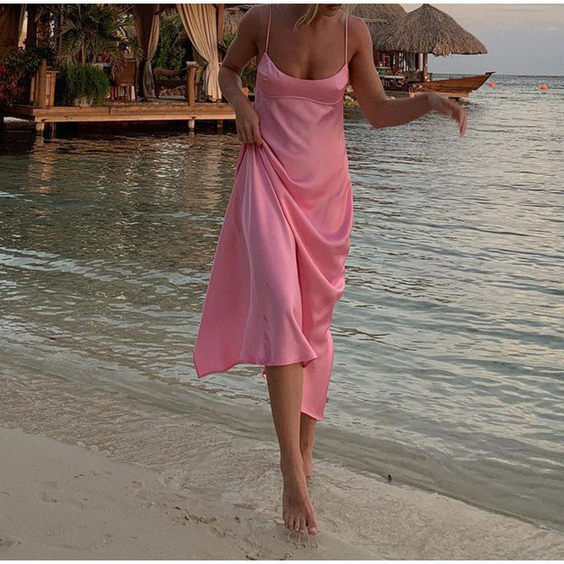 Women Camis Satin Long Dresses Elegant Sleeveless Slip Holiday Party Dresses - Women Camis Satin Long Dresses Elegant Sleeveless Slip Holiday Party Dresses