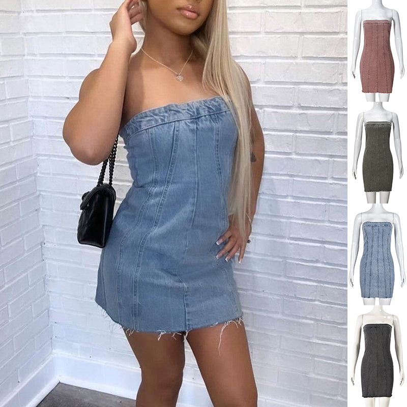 Fashion Backless Tube Denim Dress Summer Sexy Y2K Slim Short Dresses For Women Clothing - Fashion Backless Tube Denim Dress Summer Sexy Y2K Slim Short Dresses For Women Clothing