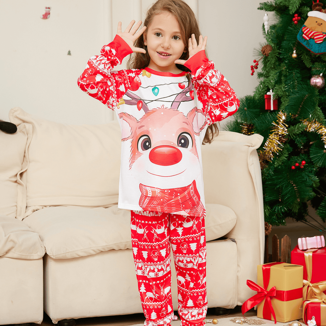 Matching Family Pajamas Set - Red Cartoon & Animal Print Cotton PJs - Matching Family Pajamas Set - Red Cartoon & Animal Print Cotton PJs