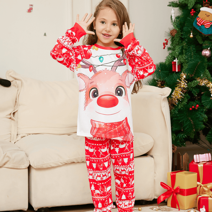 Matching Family Pajamas Set - Red Cartoon & Animal Print Cotton PJs