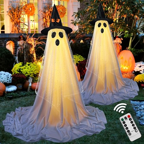 2-Pack Halloween Ghost Decorations with Remote-Controlled String Lights - 2-Pack Halloween Ghost Decorations with Remote-Controlled String Lights