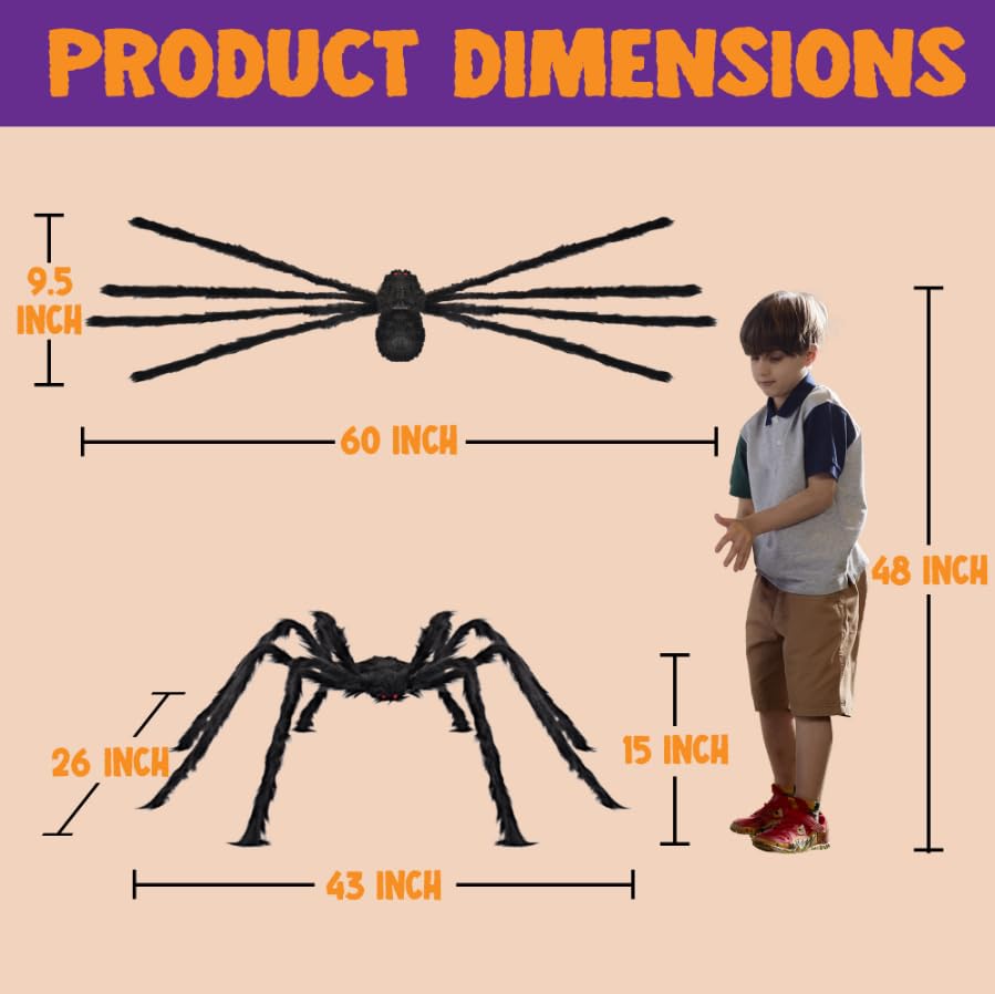 JOYIN 5ft Giant Halloween Spider – Large Black Spider for Outdoor Yard - JOYIN 5ft Giant Halloween Spider – Large Black Spider for Outdoor Yard