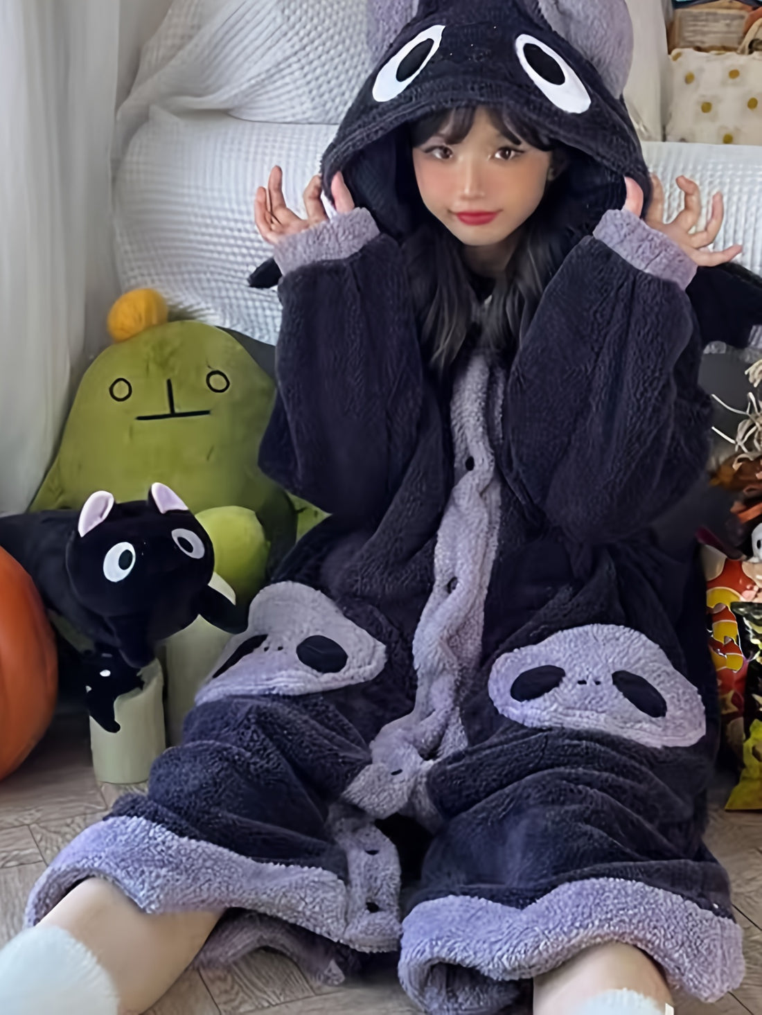 Cute Cartoon Fleece Hooded Night Robe for Women - Cute Cartoon Fleece Hooded Night Robe for Women