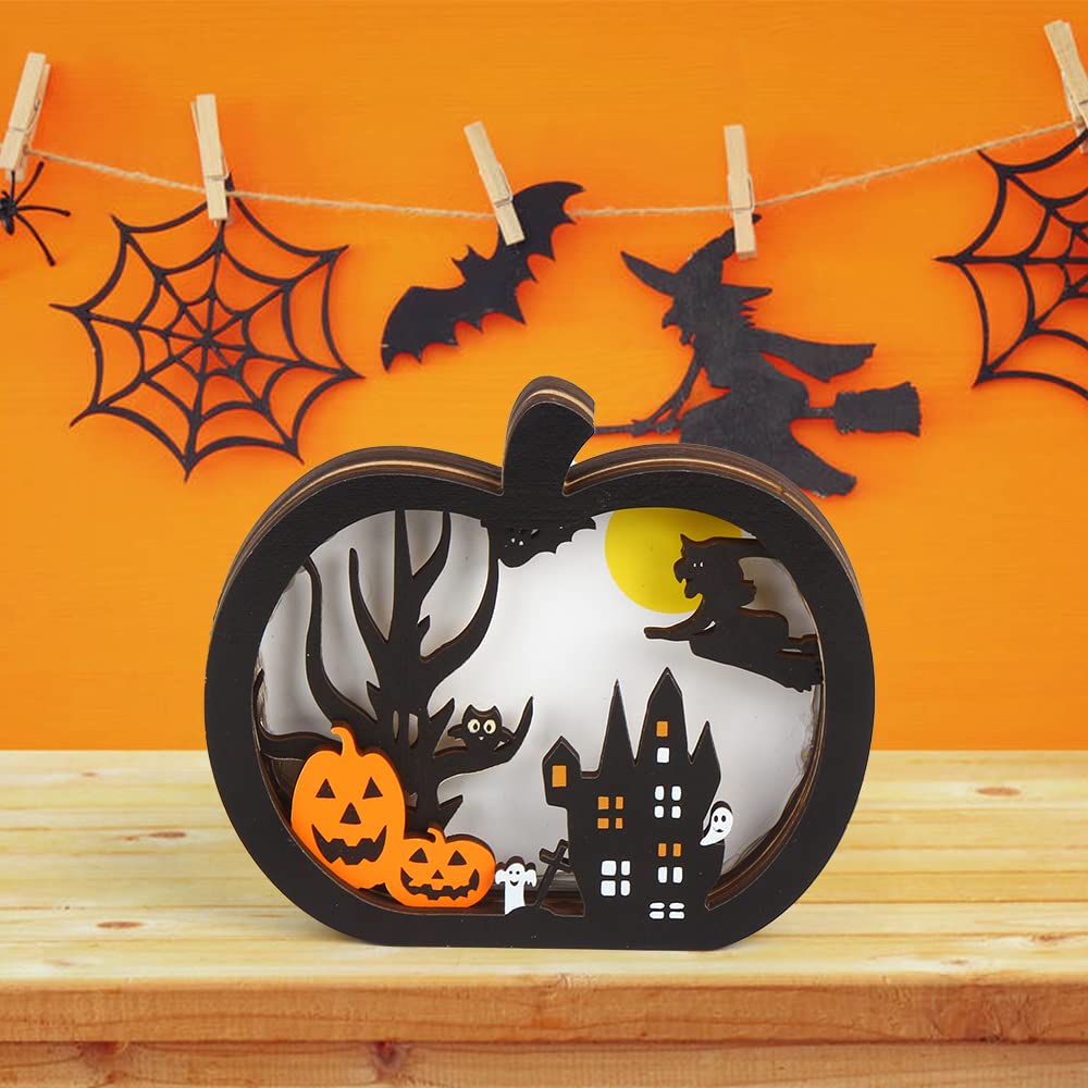 FOIMAS Light-Up Halloween Wooden Pumpkin Sign - FOIMAS Light-Up Halloween Wooden Pumpkin Sign