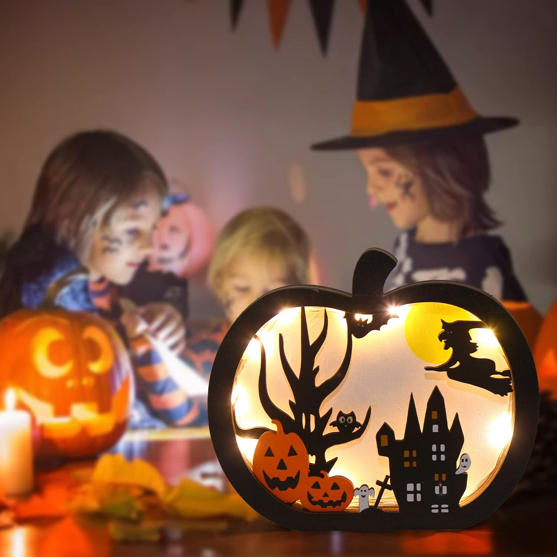 FOIMAS Light-Up Halloween Wooden Pumpkin Sign - FOIMAS Light-Up Halloween Wooden Pumpkin Sign