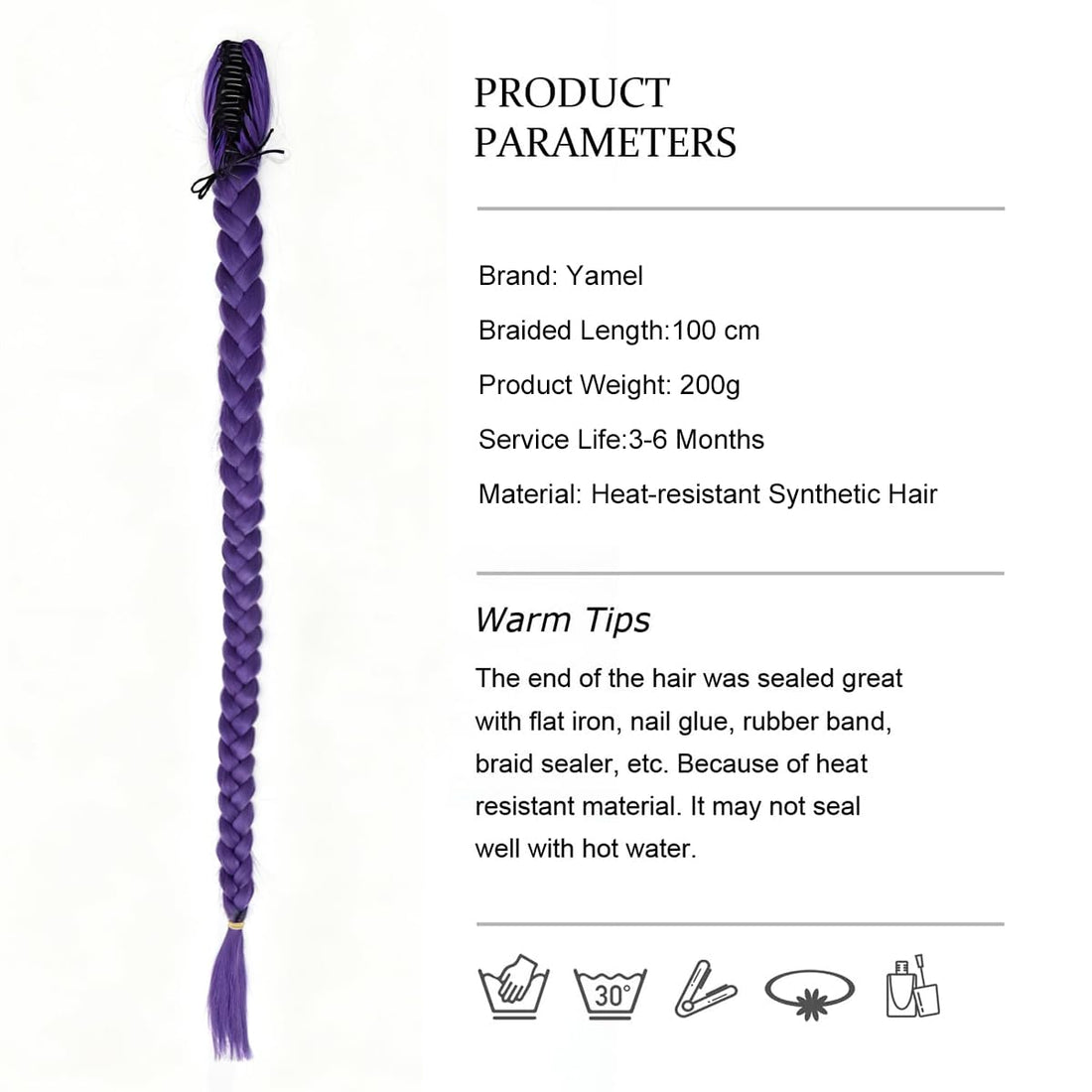 Rose Bud Rumi 40' Purple Braided Ponytail Extension - Rose Bud Rumi 40' Purple Braided Ponytail Extension