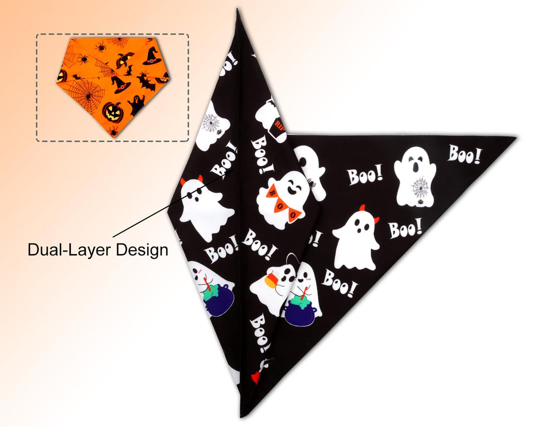 2pcs Reversible Pumpkin & Ghost Scarves for Medium/Large Dogs - 2pcs Reversible Pumpkin & Ghost Scarves for Medium/Large Dogs