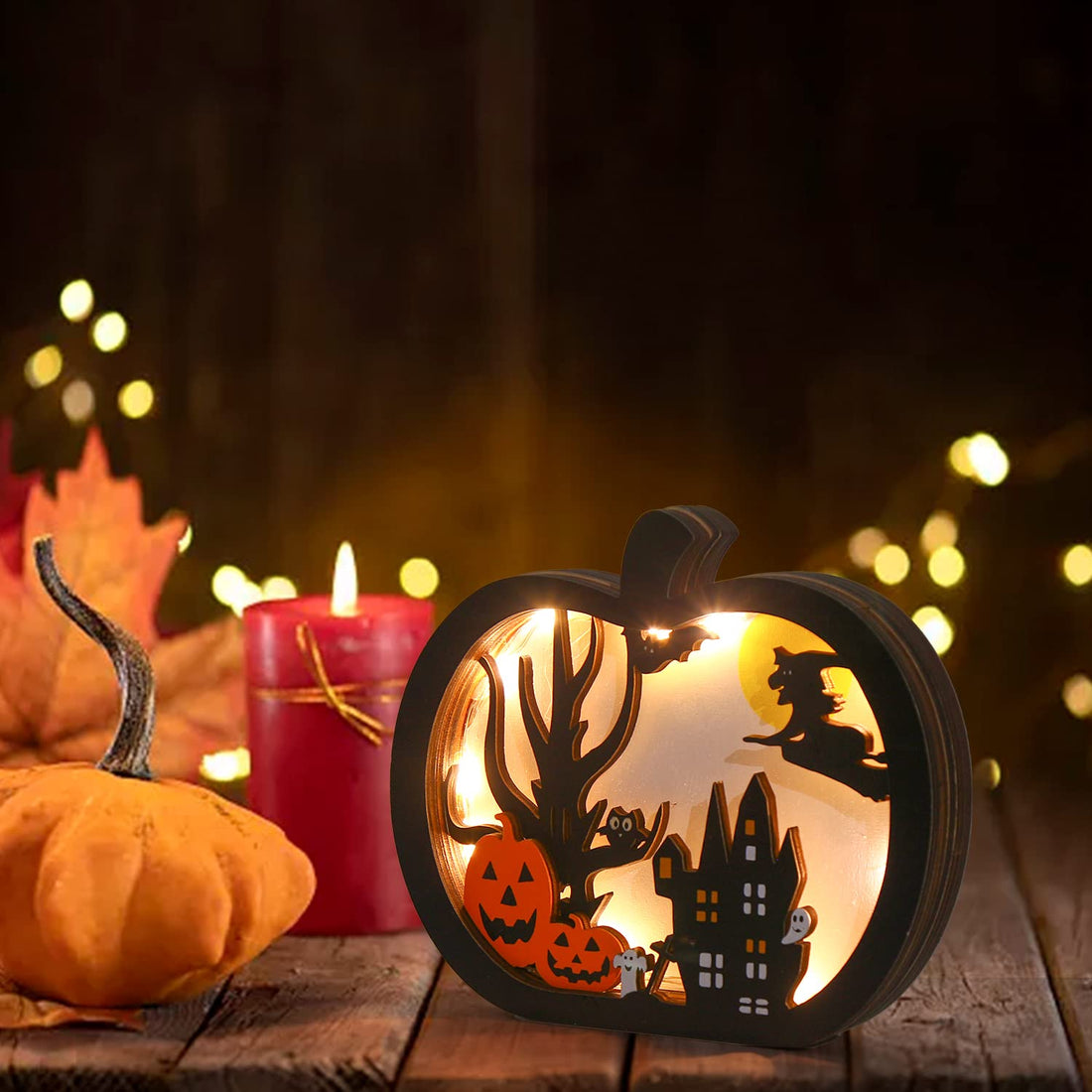 FOIMAS Light-Up Halloween Wooden Pumpkin Sign - FOIMAS Light-Up Halloween Wooden Pumpkin Sign