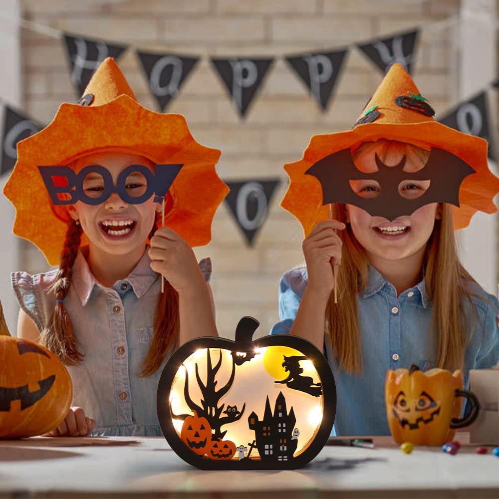 FOIMAS Light-Up Halloween Wooden Pumpkin Sign - FOIMAS Light-Up Halloween Wooden Pumpkin Sign