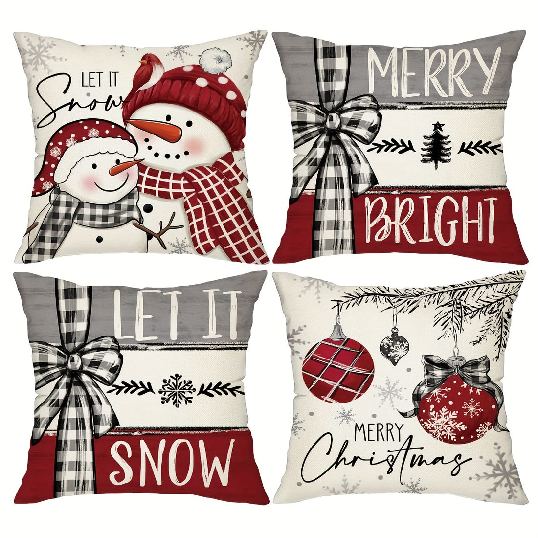 Festive 4-Piece Christmas Pillow Cover Set - Festive 4-Piece Christmas Pillow Cover Set