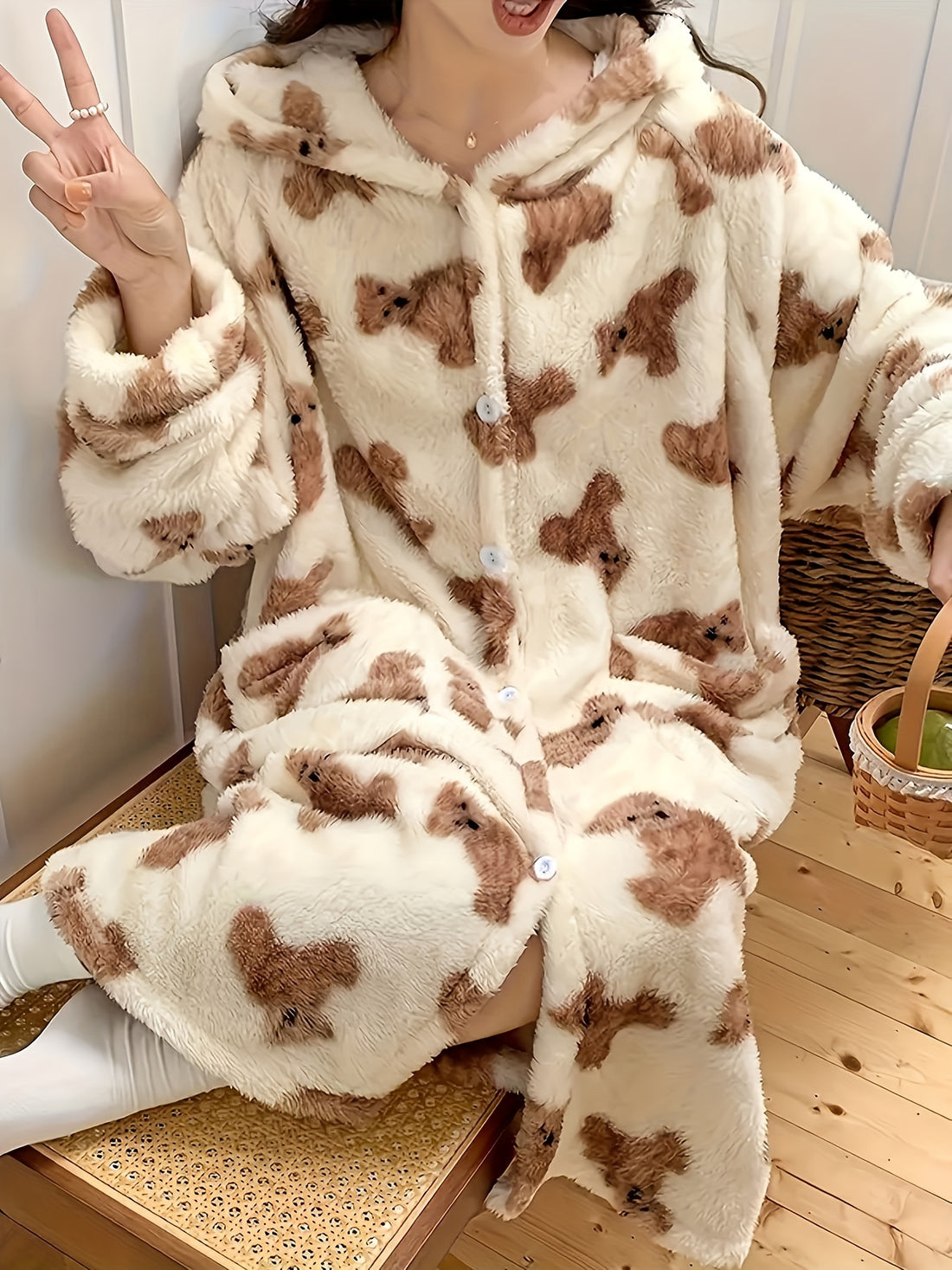 Women's Cozy Bear Hooded Pajama Robe - Women's Cozy Bear Hooded Pajama Robe