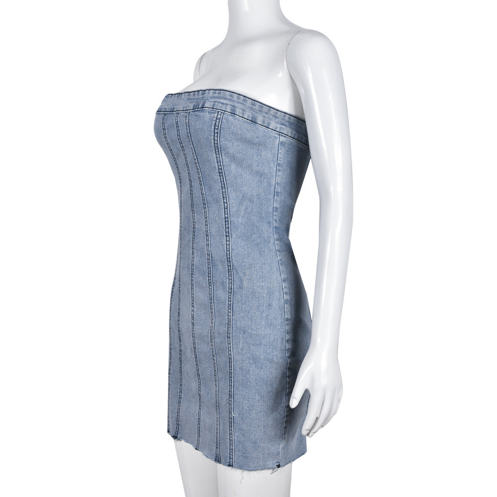 Fashion Backless Tube Denim Dress Summer Sexy Y2K Slim Short Dresses For Women Clothing - Fashion Backless Tube Denim Dress Summer Sexy Y2K Slim Short Dresses For Women Clothing