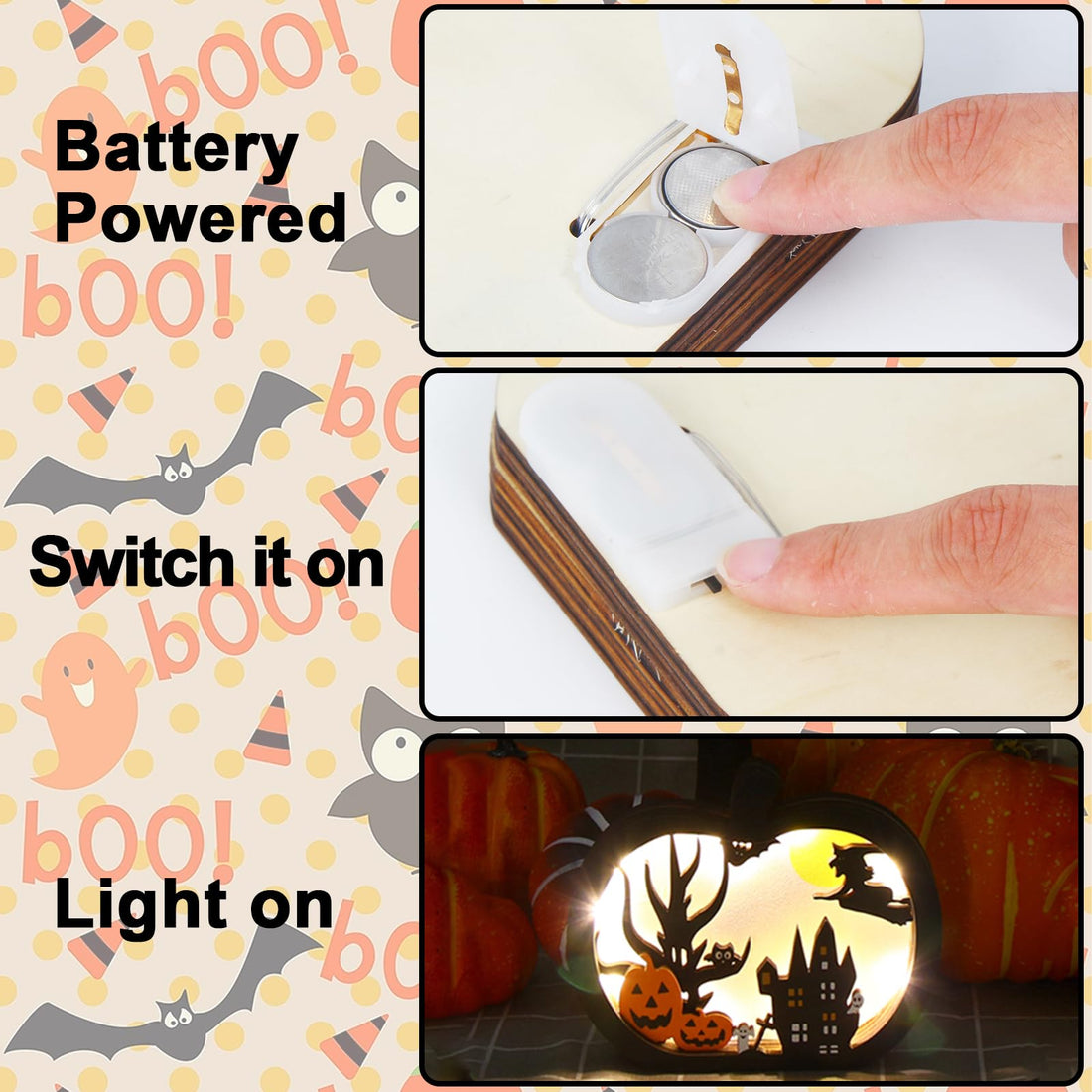 FOIMAS Light-Up Halloween Wooden Pumpkin Sign - FOIMAS Light-Up Halloween Wooden Pumpkin Sign