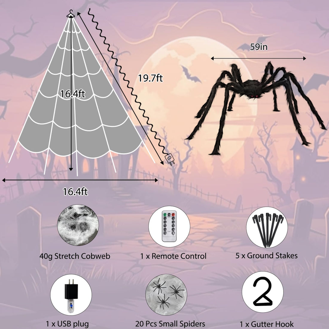 550 LED Halloween Spider Web Lights - 550 LED Halloween Spider Web Lights