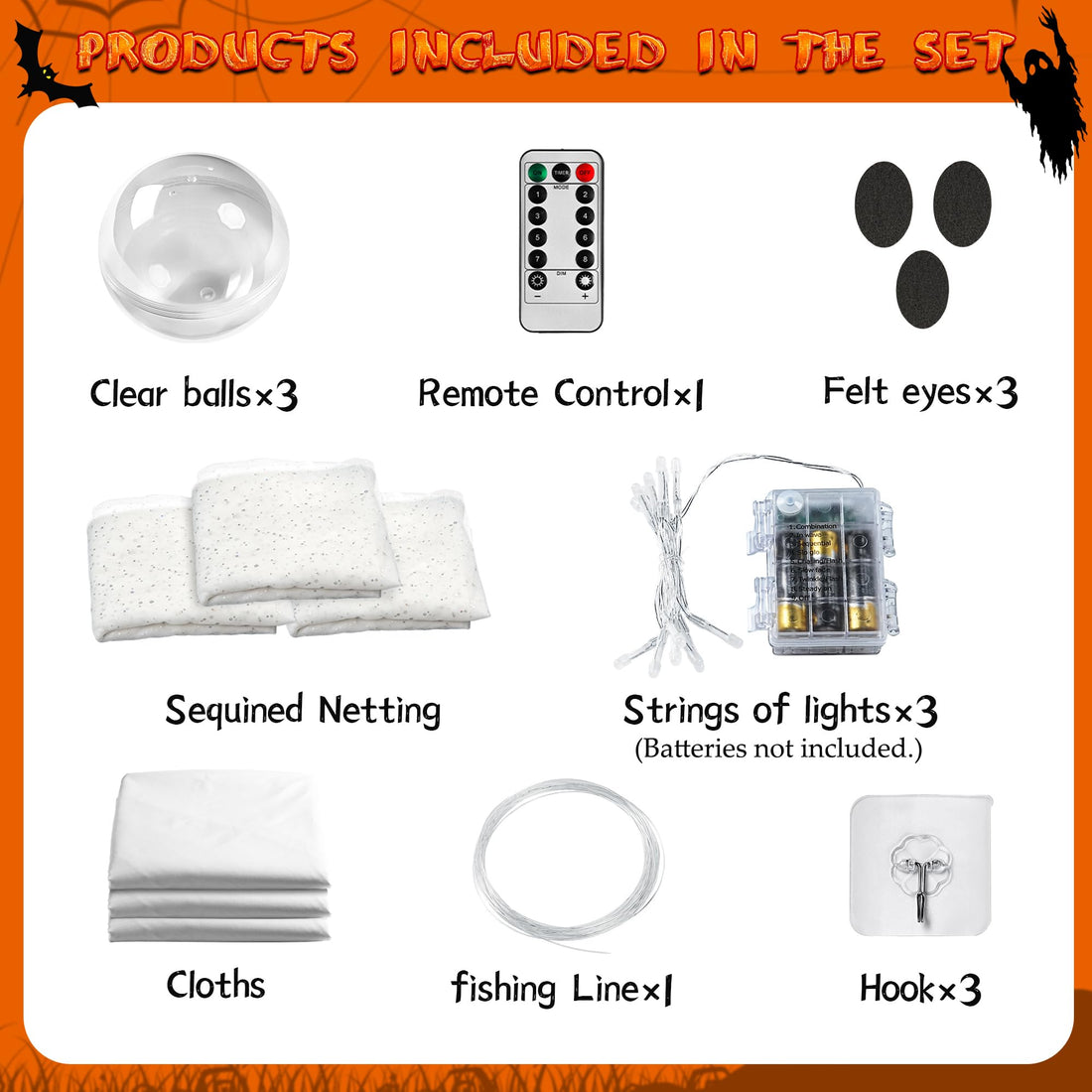 2-Pack Halloween Ghost Decorations with Remote-Controlled String Lights - 2-Pack Halloween Ghost Decorations with Remote-Controlled String Lights