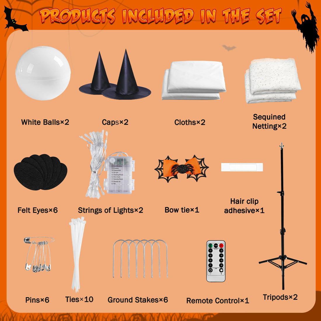 2-Pack Halloween Ghost Decorations with Remote-Controlled String Lights - 2-Pack Halloween Ghost Decorations with Remote-Controlled String Lights