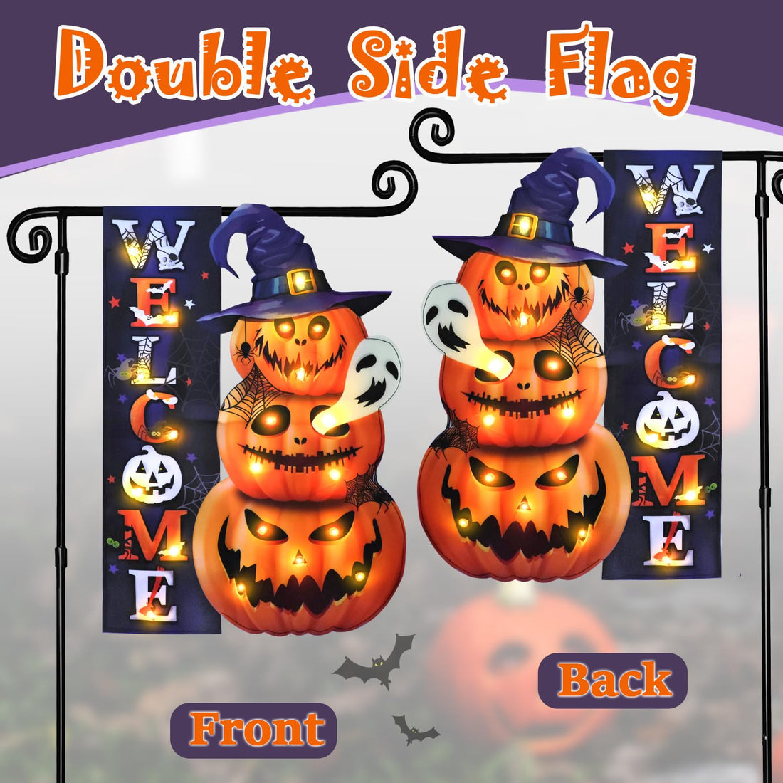 Halloween Lighted Garden Flag for Outside - Halloween Lighted Garden Flag for Outside