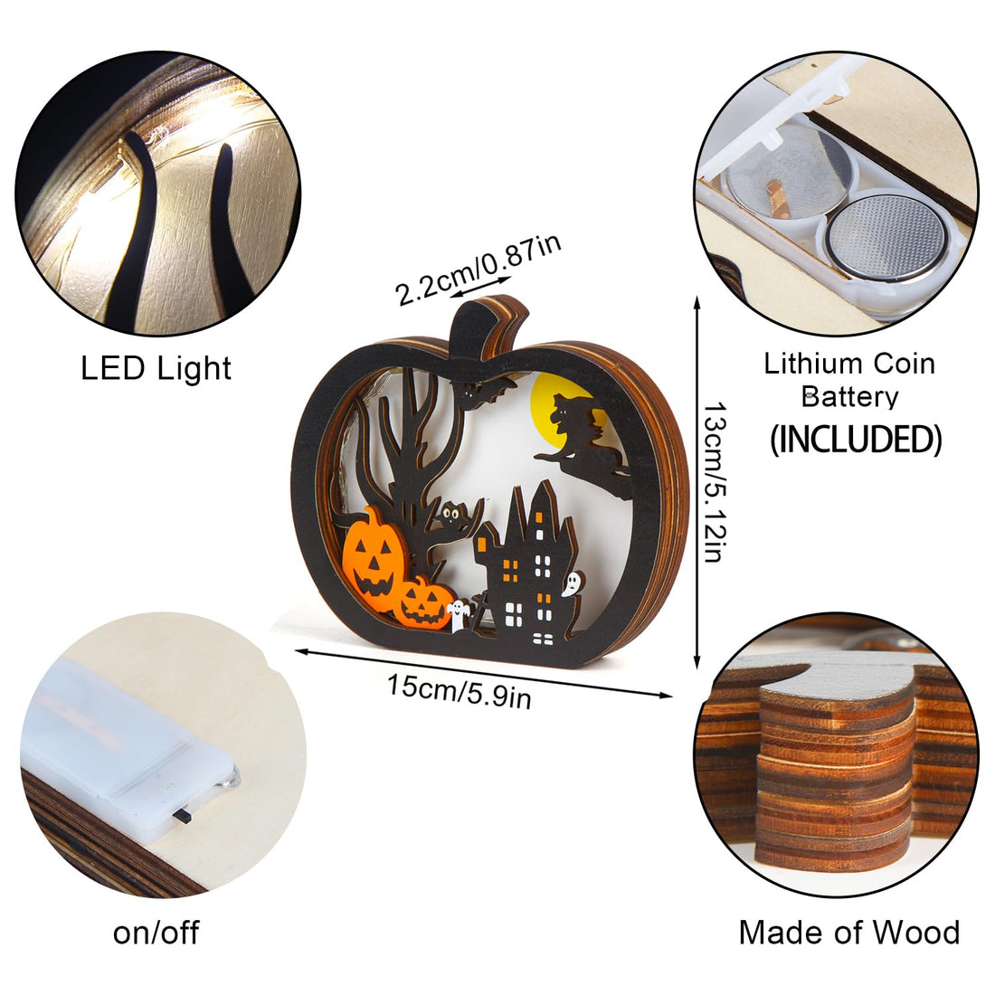 FOIMAS Light-Up Halloween Wooden Pumpkin Sign - FOIMAS Light-Up Halloween Wooden Pumpkin Sign
