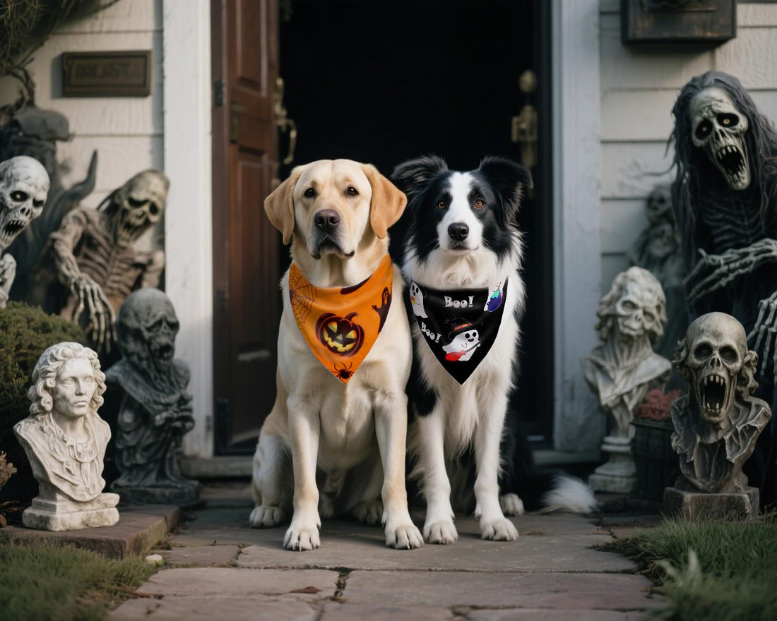 2pcs Reversible Pumpkin & Ghost Scarves for Medium/Large Dogs - 2pcs Reversible Pumpkin & Ghost Scarves for Medium/Large Dogs