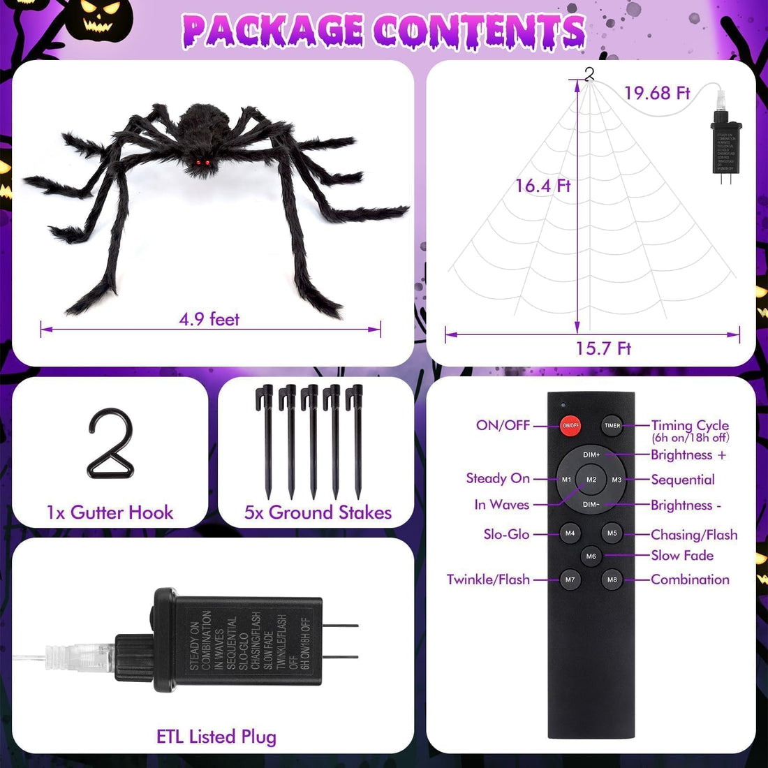 '200' Spider Web with 59' Giant Spider – Halloween Outdoor/Indoor Decor for Yard - '200' Spider Web with 59' Giant Spider – Halloween Outdoor/Indoor Decor for Yard