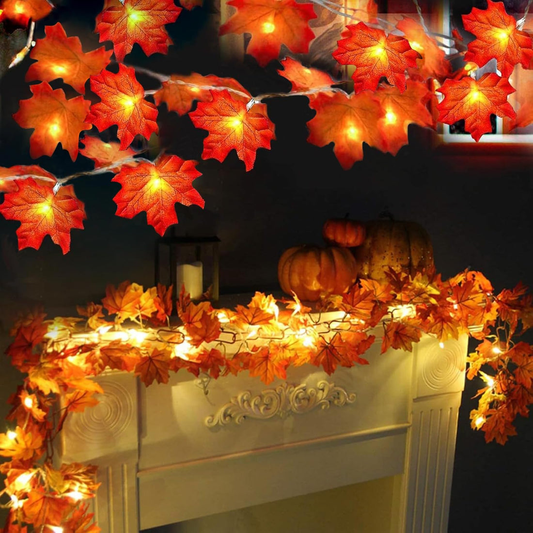 TURNMEON 2-Pack 20ft Maple Leaf LED String Lights - TURNMEON 2-Pack 20ft Maple Leaf LED String Lights