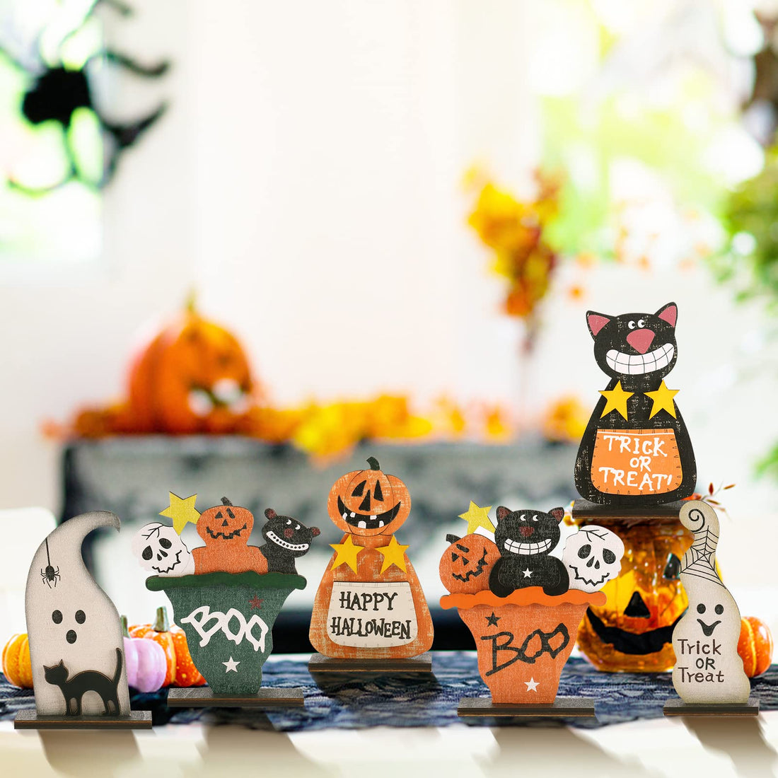 Halloween Wooden Tabletop Decorations (Set of 5) - Halloween Wooden Tabletop Decorations (Set of 5)