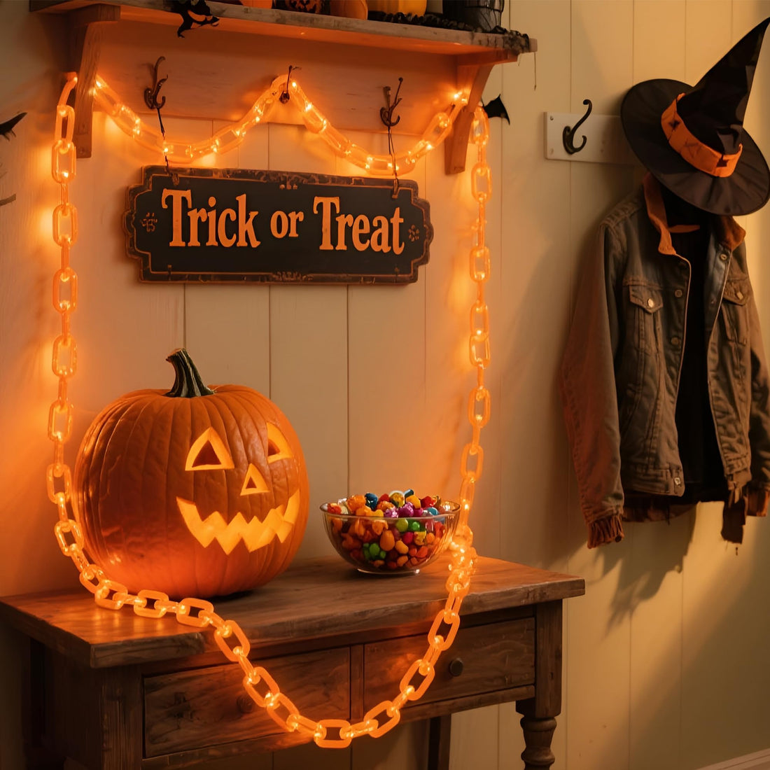 Halloween Battery-Operated Orange LED String Lights - Halloween Battery-Operated Orange LED String Lights