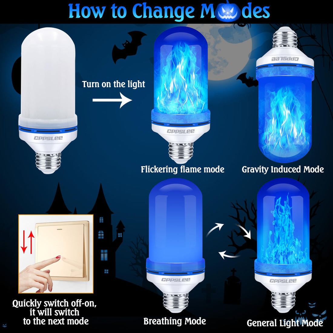LED Flame Light Bulbs – 2 Pack, 4 Modes, E26 Base - LED Flame Light Bulbs – 2 Pack, 4 Modes, E26 Base