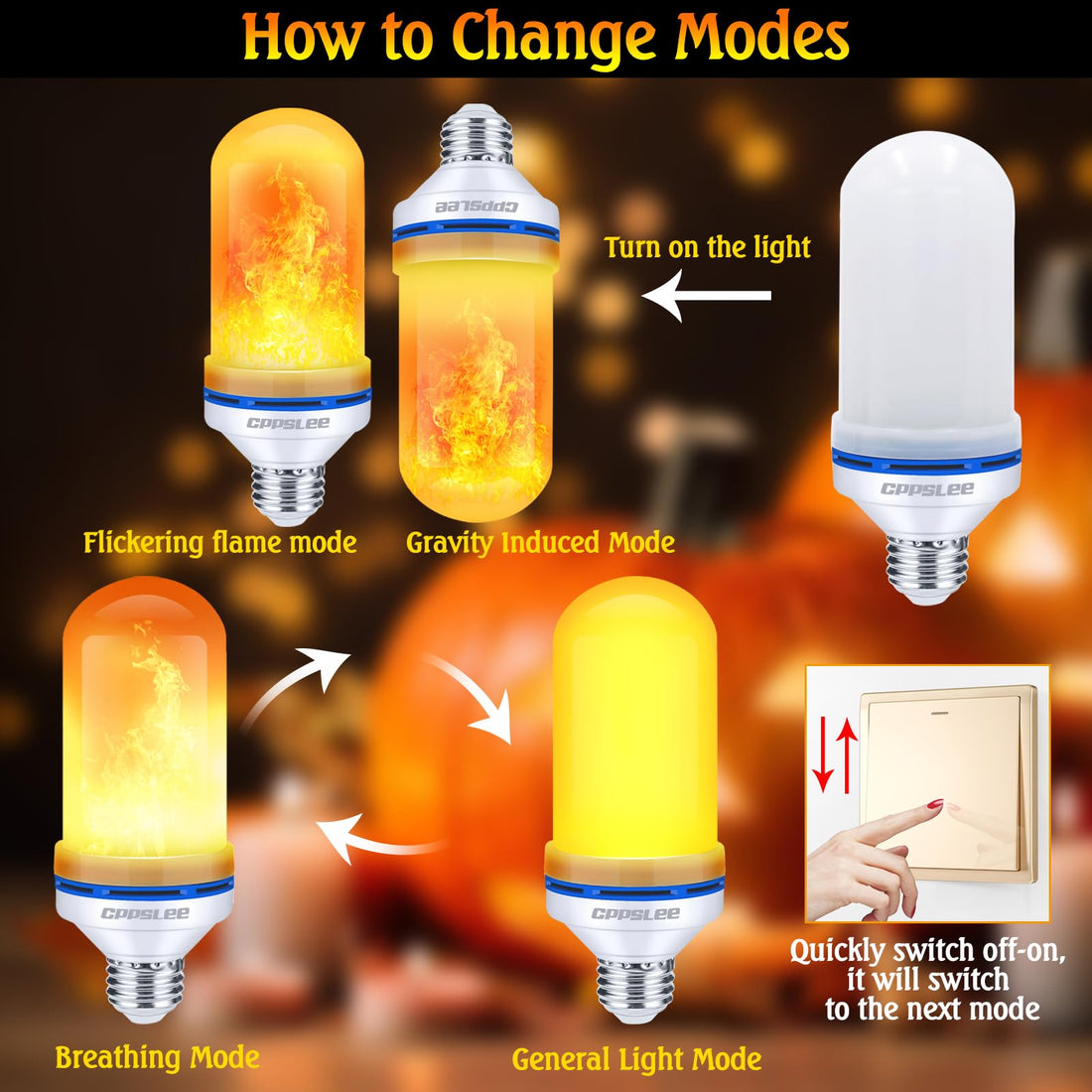 LED Flame Light Bulbs – 2 Pack, 4 Modes, E26 Base - LED Flame Light Bulbs – 2 Pack, 4 Modes, E26 Base
