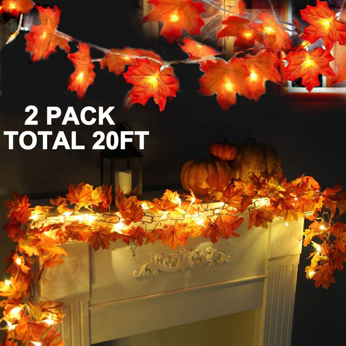 TURNMEON 2-Pack 20ft Maple Leaf LED String Lights - TURNMEON 2-Pack 20ft Maple Leaf LED String Lights