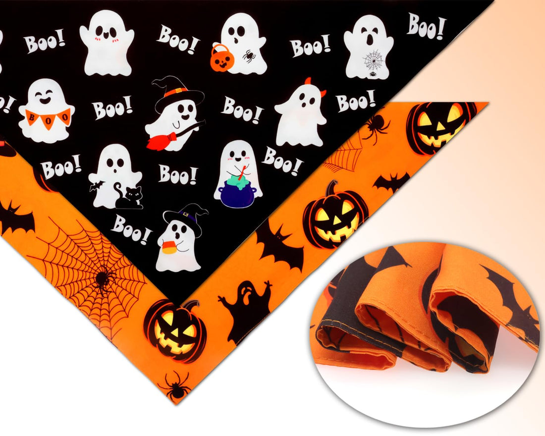 2pcs Reversible Pumpkin & Ghost Scarves for Medium/Large Dogs - 2pcs Reversible Pumpkin & Ghost Scarves for Medium/Large Dogs