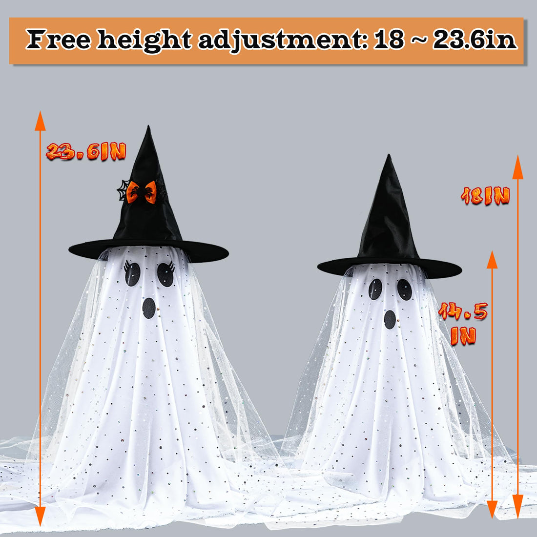 2-Pack Halloween Ghost Decorations with Remote-Controlled String Lights - 2-Pack Halloween Ghost Decorations with Remote-Controlled String Lights