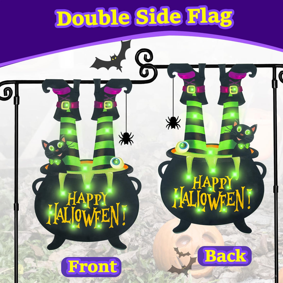 Halloween Lighted Garden Flag for Outside - Halloween Lighted Garden Flag for Outside