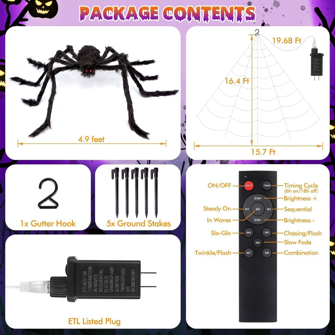 '200' Spider Web with 59' Giant Spider – Halloween Outdoor/Indoor Decor for Yard - '200' Spider Web with 59' Giant Spider – Halloween Outdoor/Indoor Decor for Yard