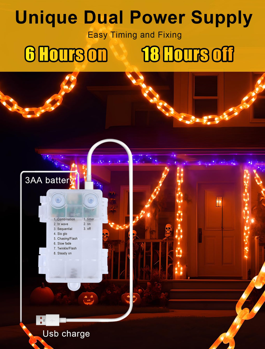Halloween Battery-Operated Orange LED String Lights - Halloween Battery-Operated Orange LED String Lights