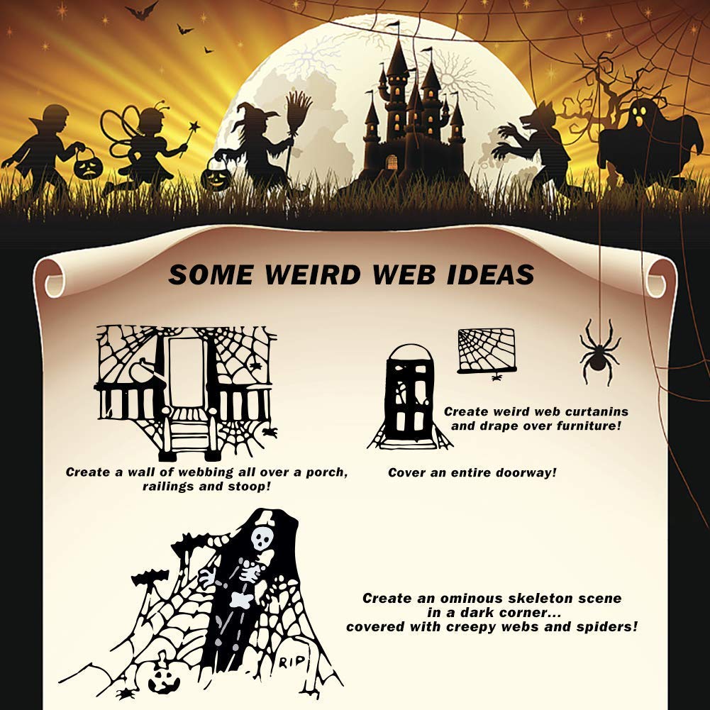 1400 Sqft Halloween Spider Web with 150 Fake Spiders - 1400 Sqft Halloween Spider Web with 150 Fake Spiders