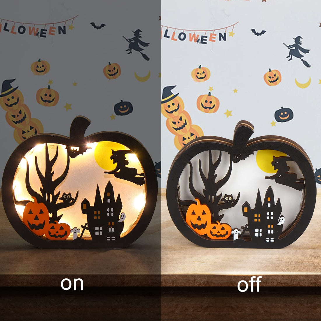 FOIMAS Light-Up Halloween Wooden Pumpkin Sign - FOIMAS Light-Up Halloween Wooden Pumpkin Sign