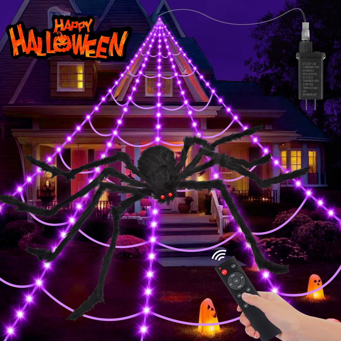 '200' Spider Web with 59' Giant Spider – Halloween Outdoor/Indoor Decor for Yard - '200' Spider Web with 59' Giant Spider – Halloween Outdoor/Indoor Decor for Yard