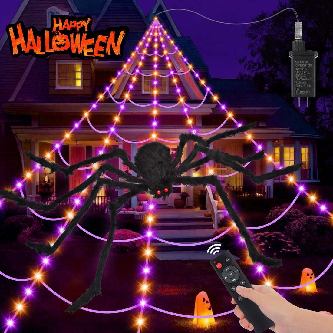'200' Spider Web with 59' Giant Spider – Halloween Outdoor/Indoor Decor for Yard - '200' Spider Web with 59' Giant Spider – Halloween Outdoor/Indoor Decor for Yard