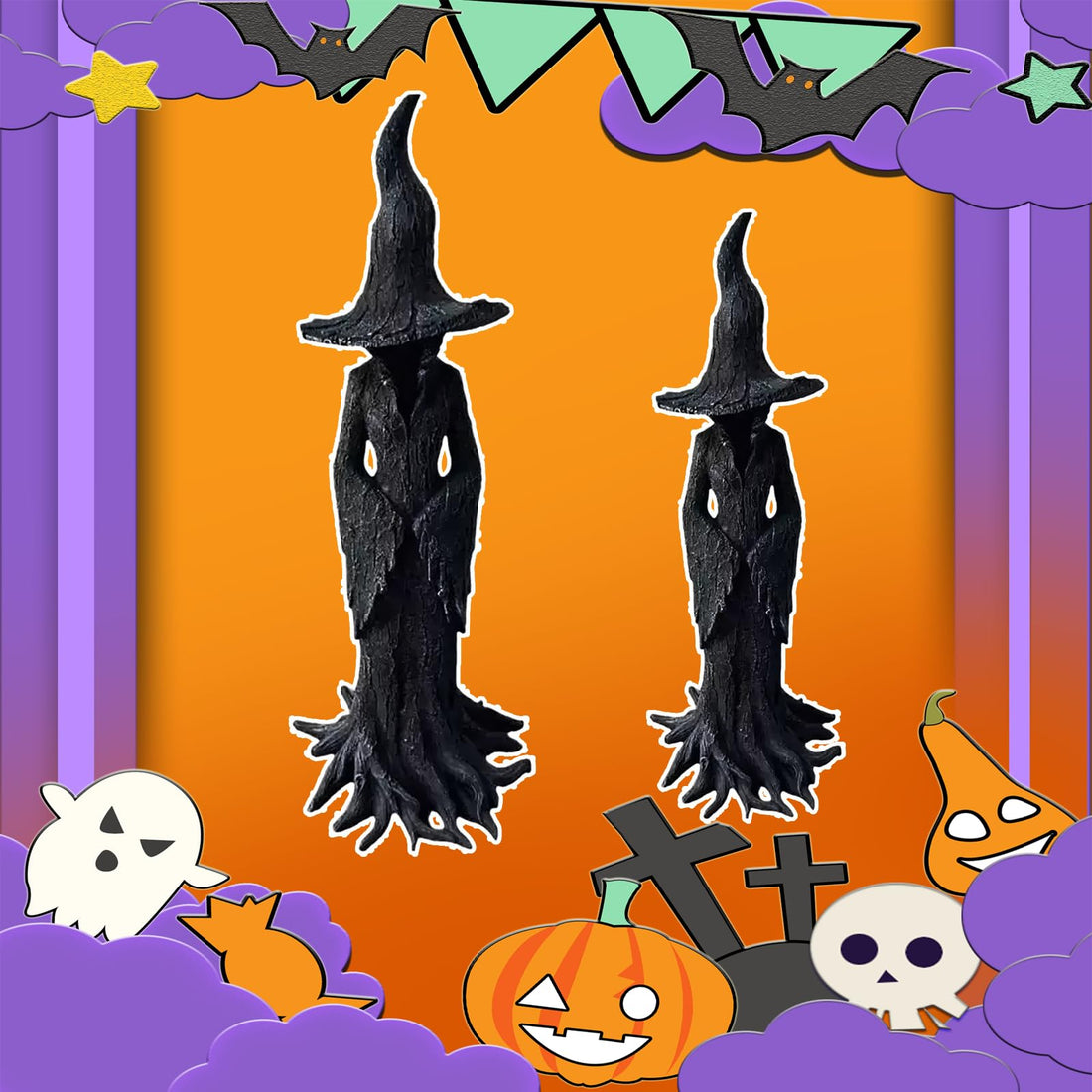 EAZZ Halloween Witch Statue – 20” Tall Resin Figurine with Gothic Details - EAZZ Halloween Witch Statue – 20” Tall Resin Figurine with Gothic Details