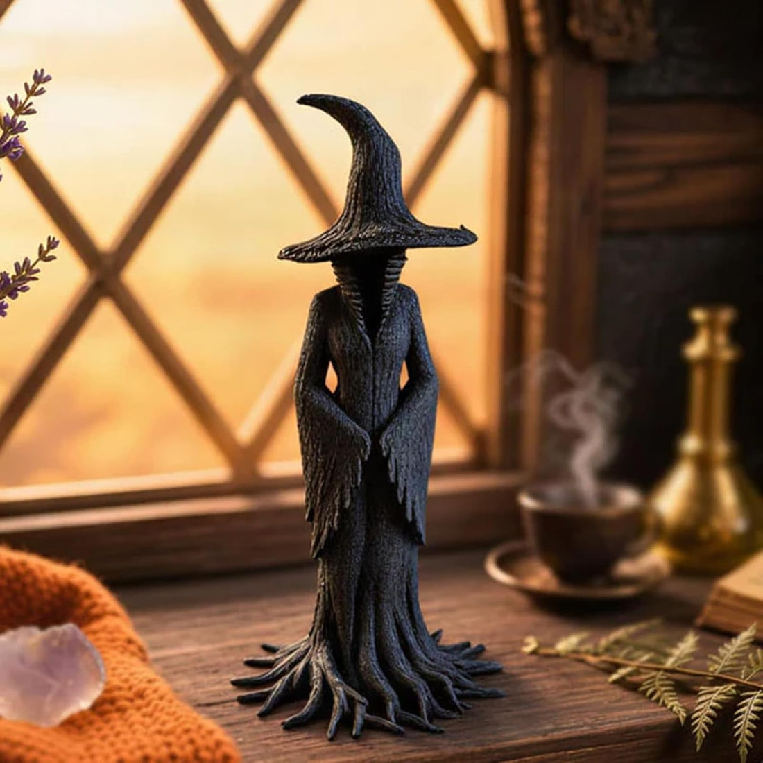 EAZZ Halloween Witch Statue – 20” Tall Resin Figurine with Gothic Details - EAZZ Halloween Witch Statue – 20” Tall Resin Figurine with Gothic Details