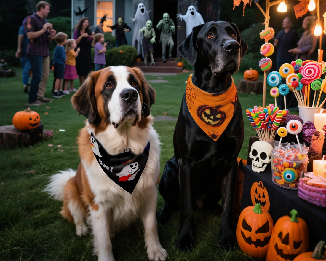 2pcs Reversible Pumpkin & Ghost Scarves for Medium/Large Dogs - 2pcs Reversible Pumpkin & Ghost Scarves for Medium/Large Dogs