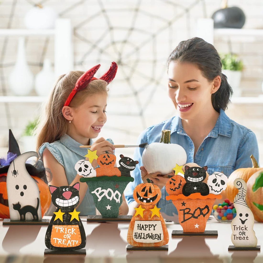 Halloween Wooden Tabletop Decorations (Set of 5) - Halloween Wooden Tabletop Decorations (Set of 5)