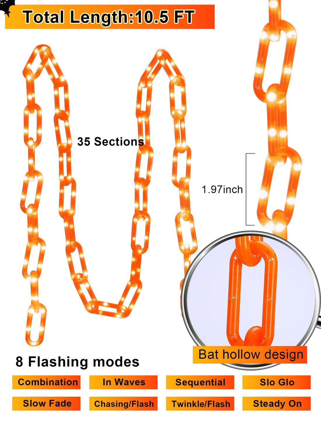 Halloween Battery-Operated Orange LED String Lights - Halloween Battery-Operated Orange LED String Lights