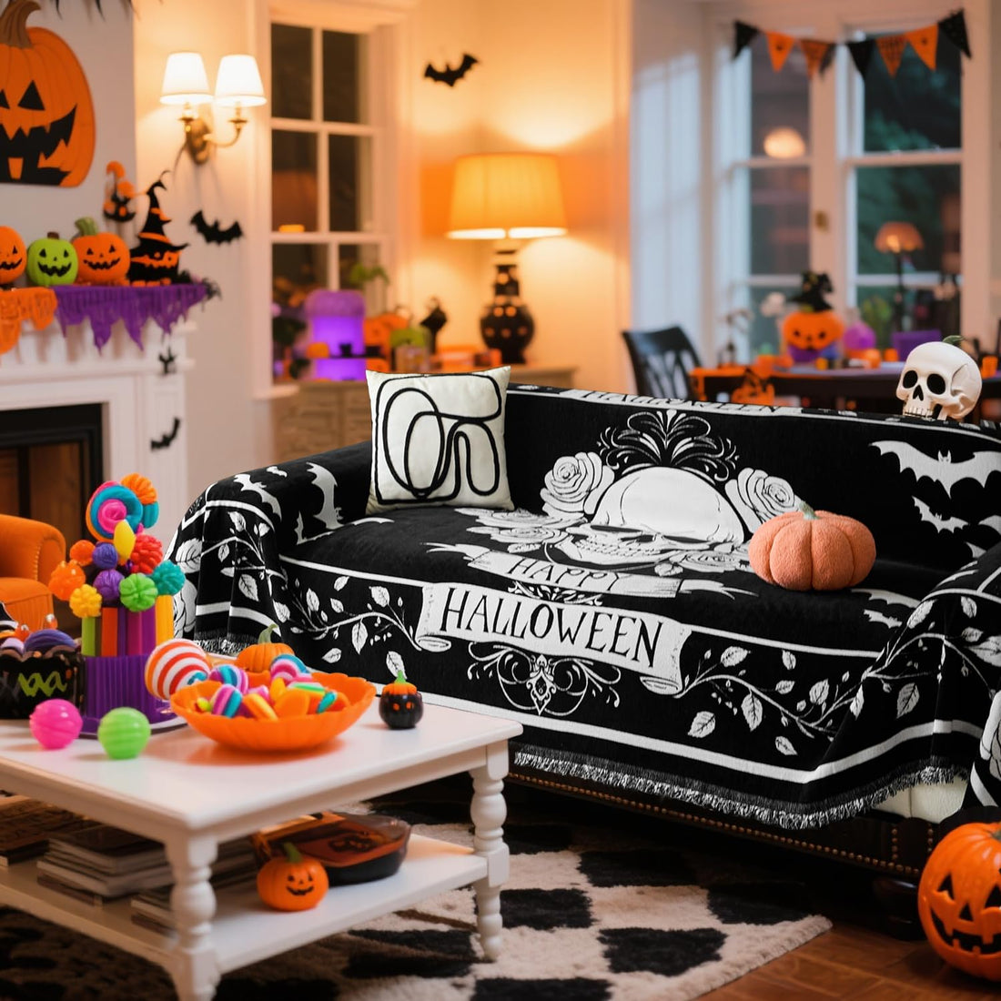 EVENHUG Halloween Reversible Sofa Cover - EVENHUG Halloween Reversible Sofa Cover