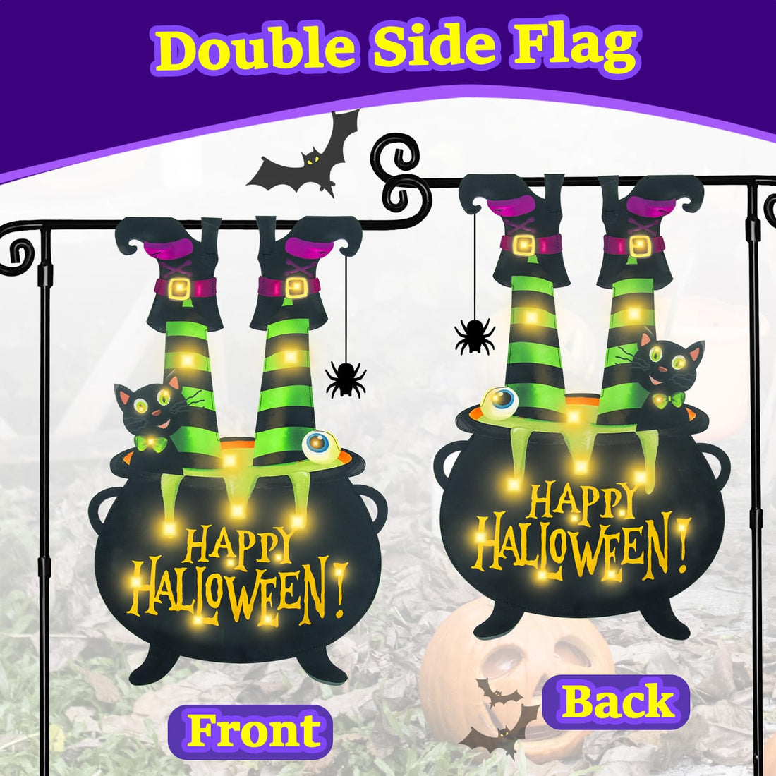 Halloween Lighted Garden Flag for Outside - Halloween Lighted Garden Flag for Outside